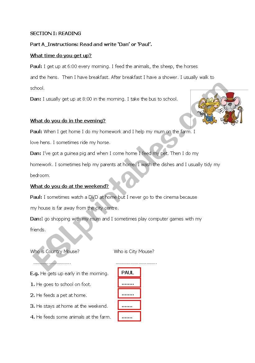 reading worksheet