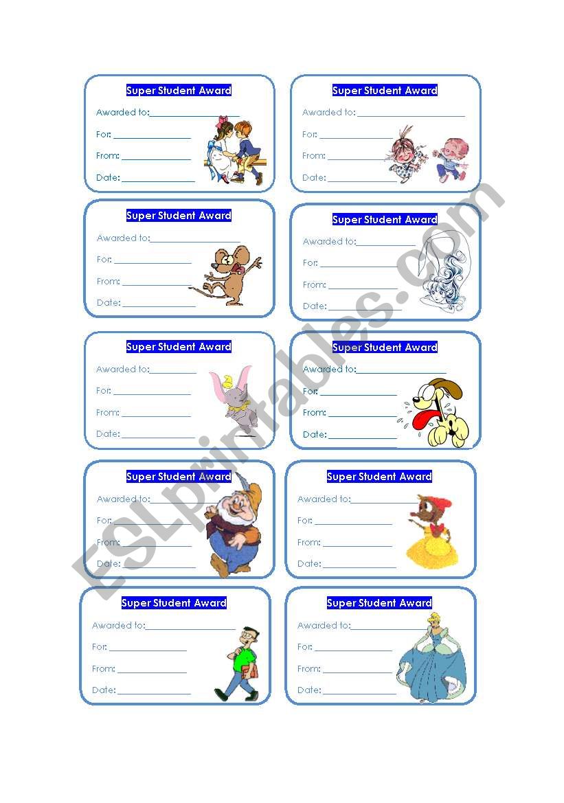 Awards worksheet