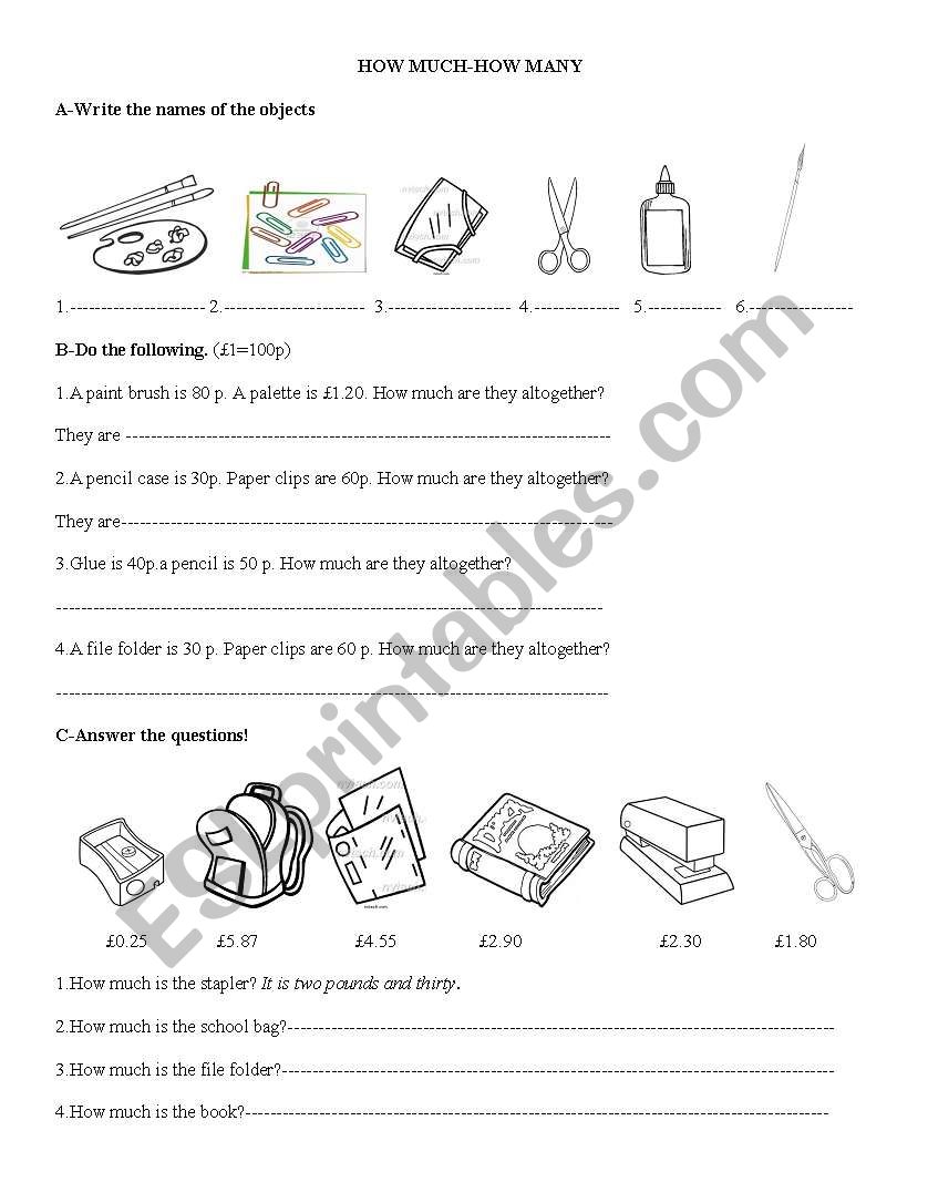 How much-How many-Making Plural-Days-Months-Years-Classroom objects