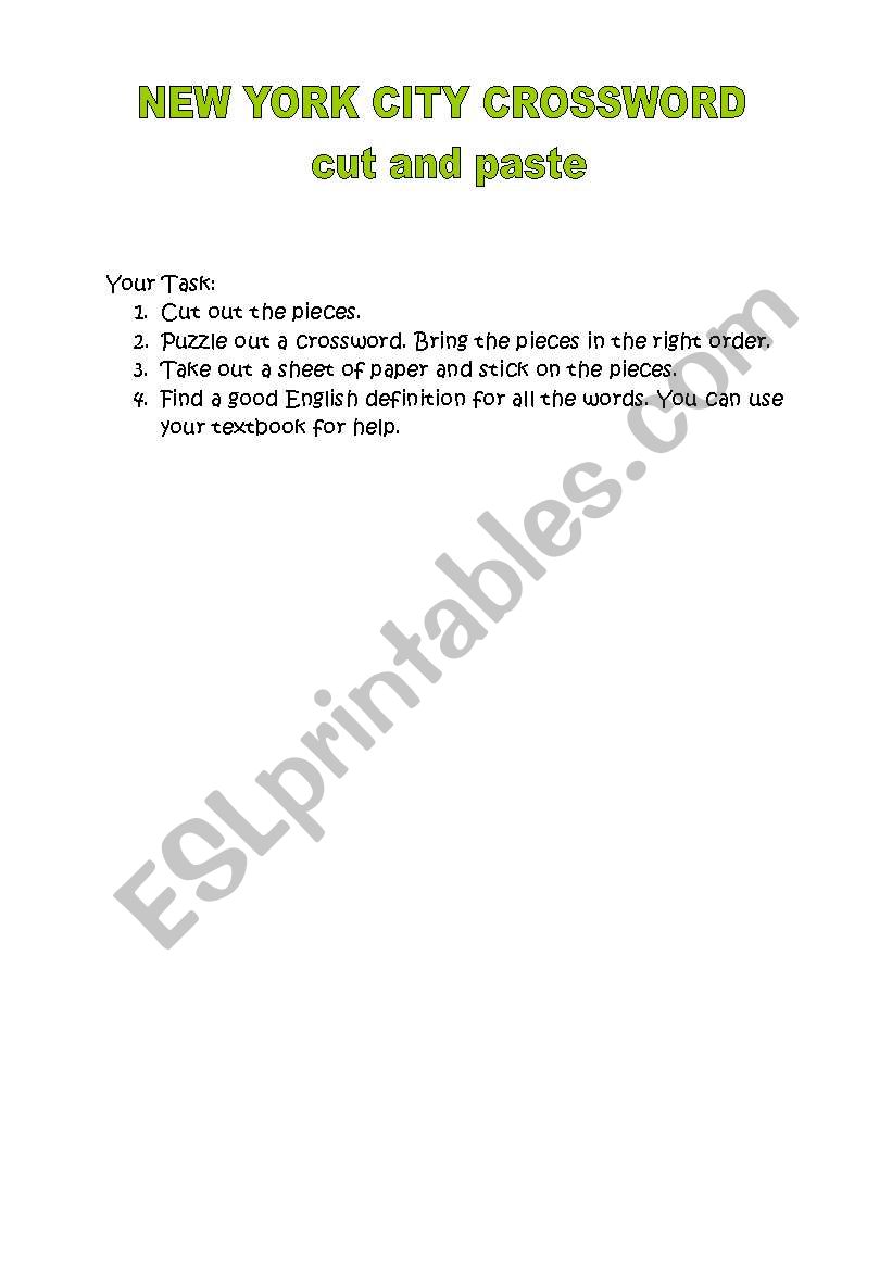 New York City Crossword worksheet