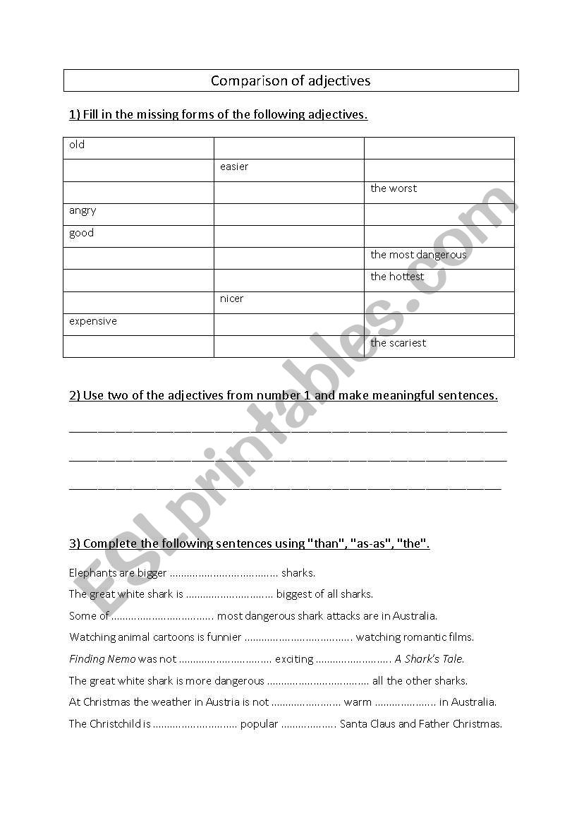 compariosn of adjectives worksheet