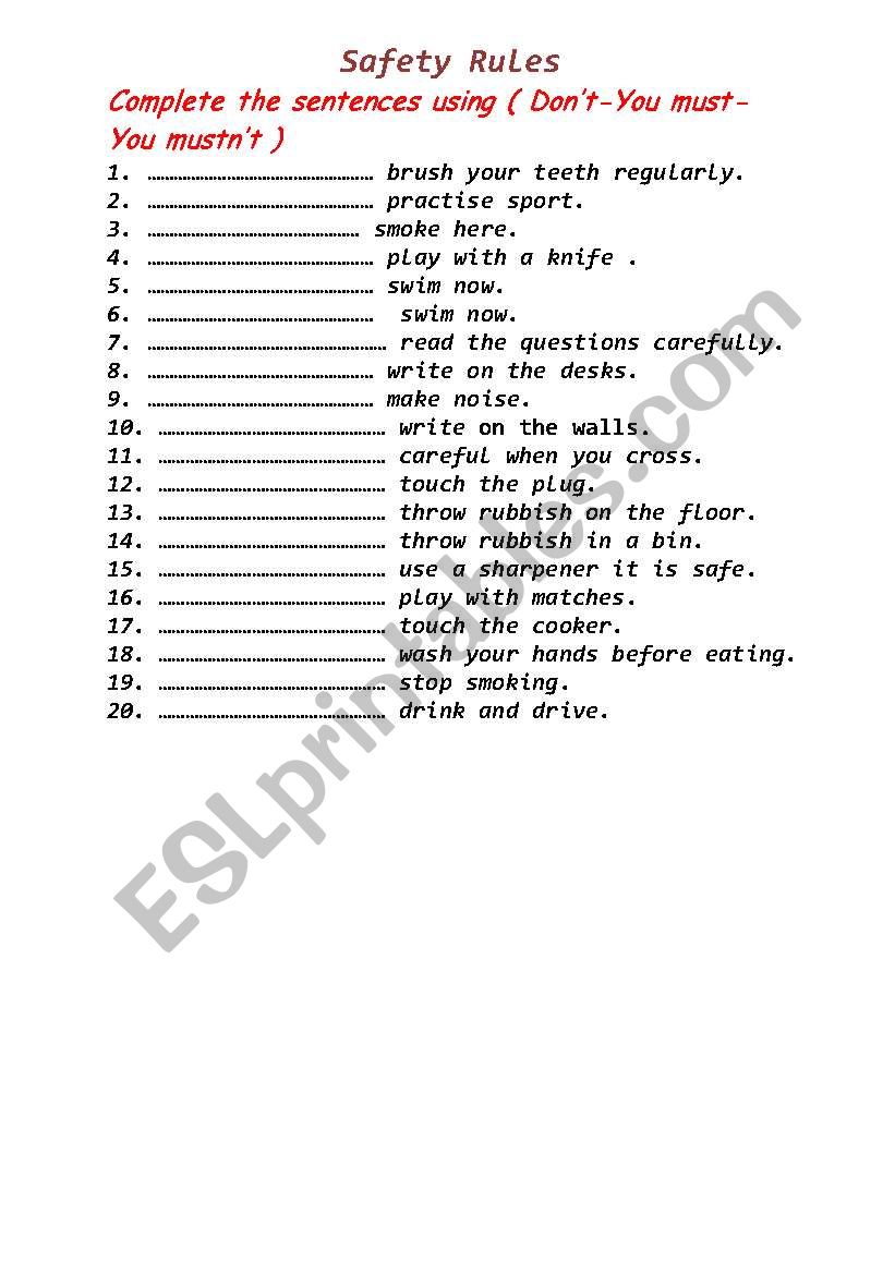 Safety rules worksheet