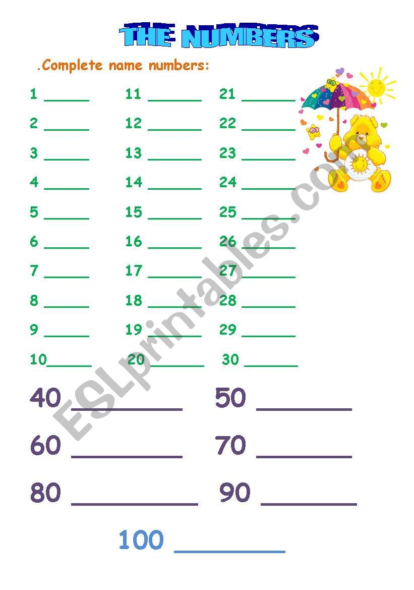 The numbers worksheet