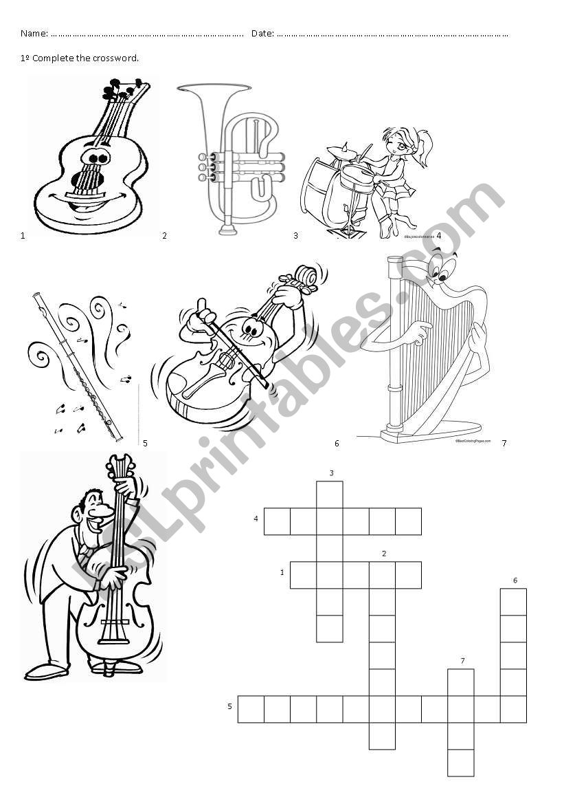 Crossword of instrument worksheet