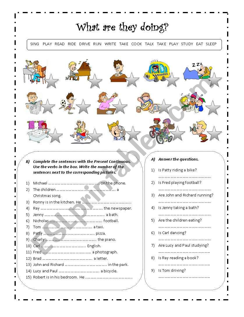 PRESENT CONTINUOUS WORKSHEET worksheet