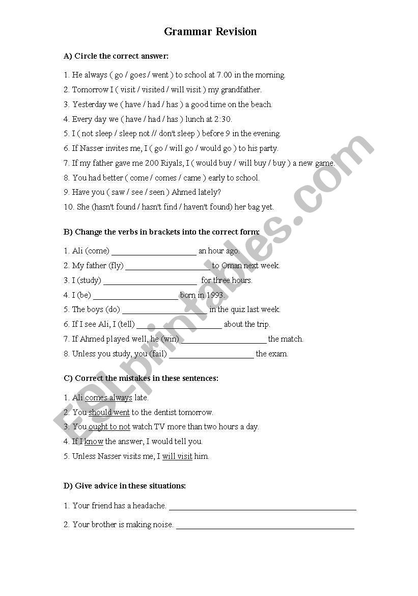 Tenses Revision worksheet