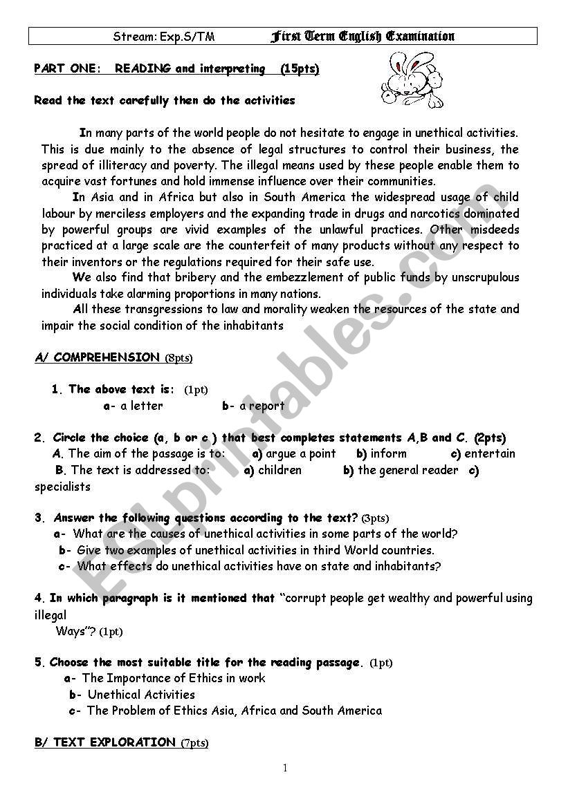 corruption exam paper worksheet