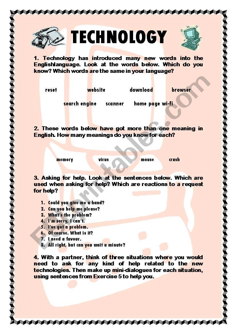 Technology speaking exercises worksheet