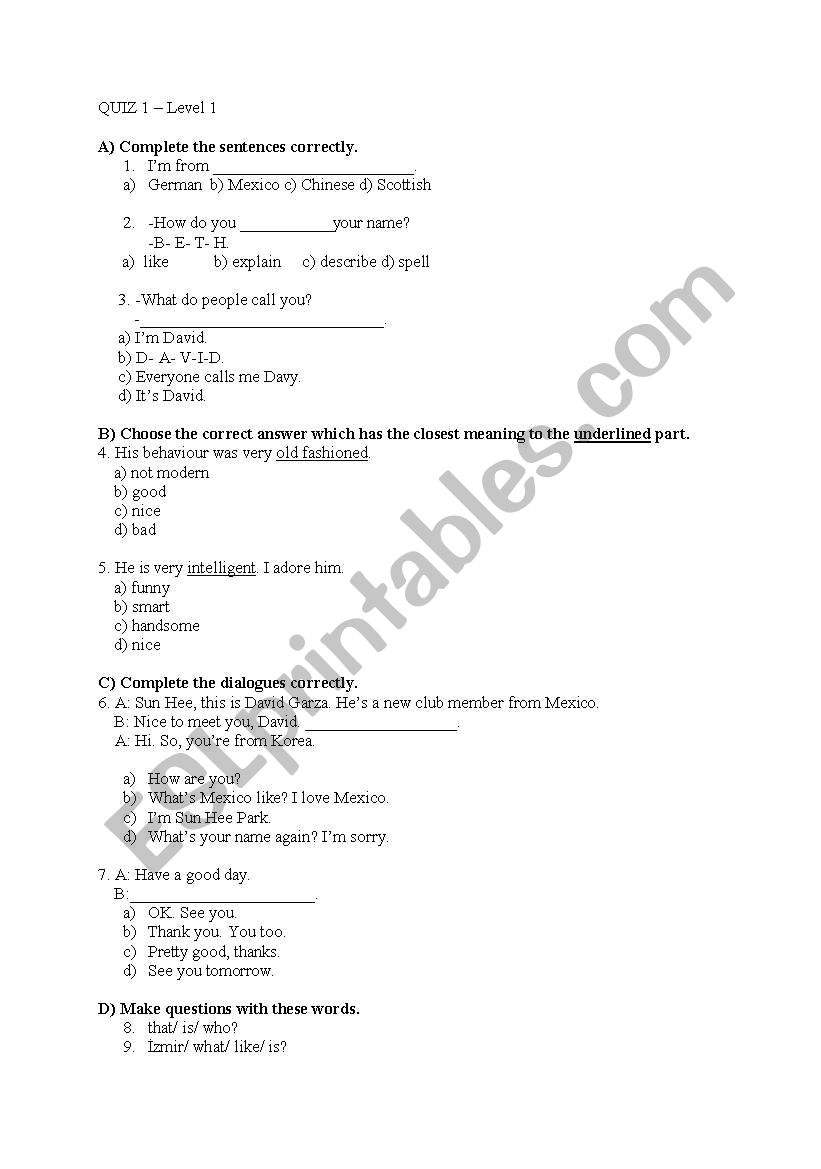 Interchange Unt 1 Grammar & Vocabulary Quiz