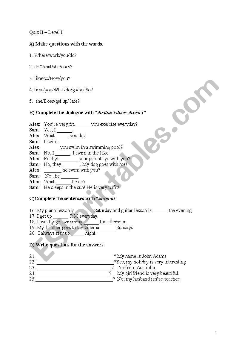 Interchange Quiz 2 worksheet