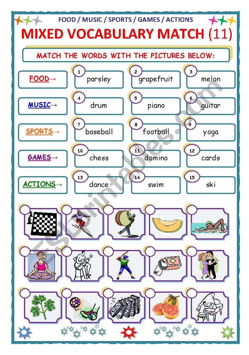 MIXED VOCABULARY - MATCH - 11 worksheet