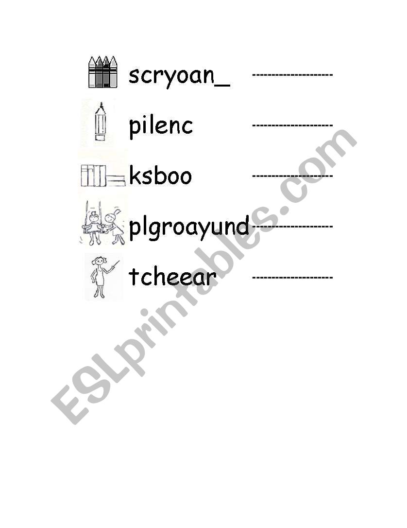 CLASROOM OBJECTS worksheet