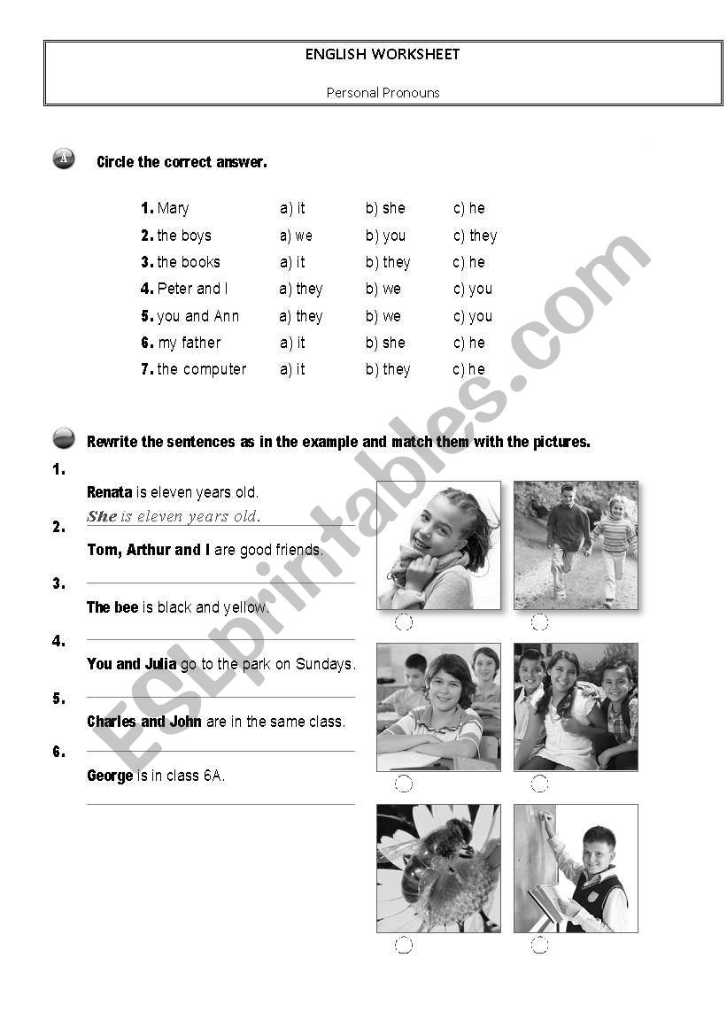 Personal pronouns worksheet