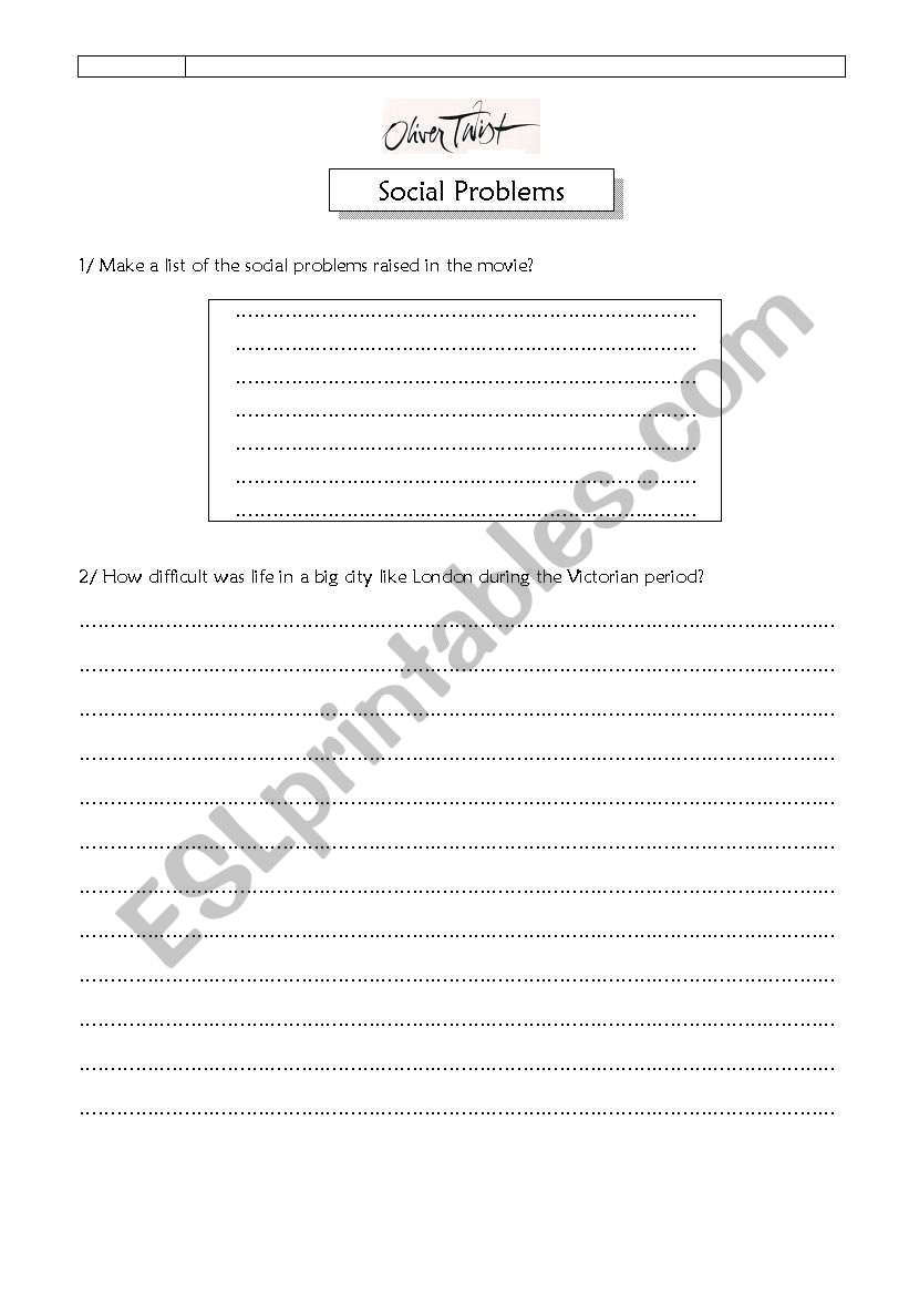 Oliver Twist, the movie worksheet