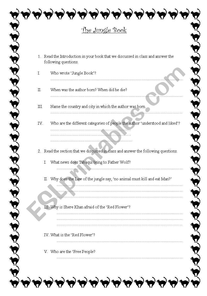 english worksheets the jungle book