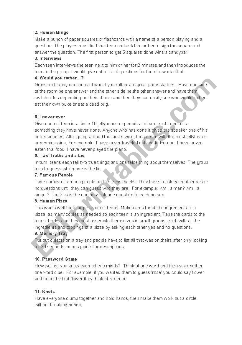 Speaking activities worksheet