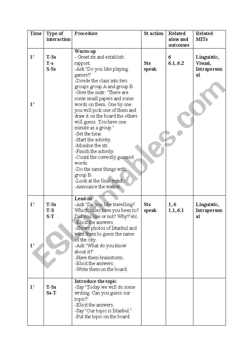 writing lesson plan worksheet