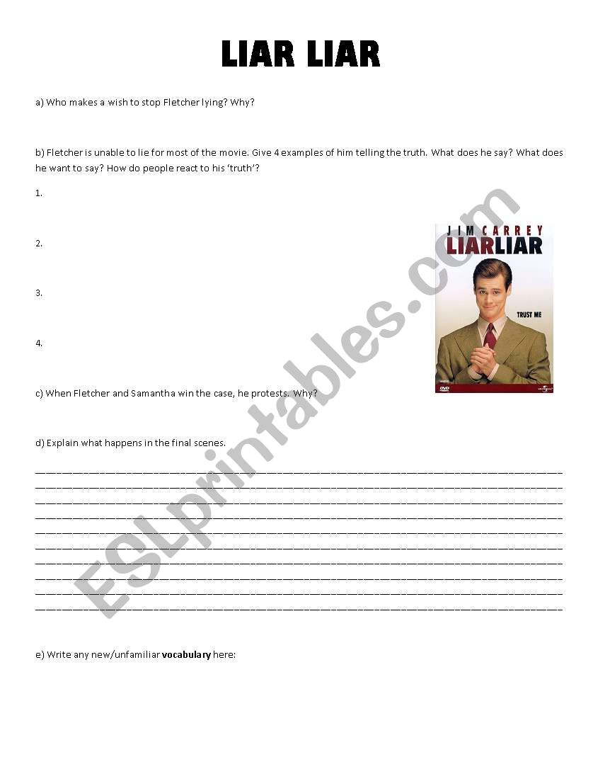 Liar liar worksheet