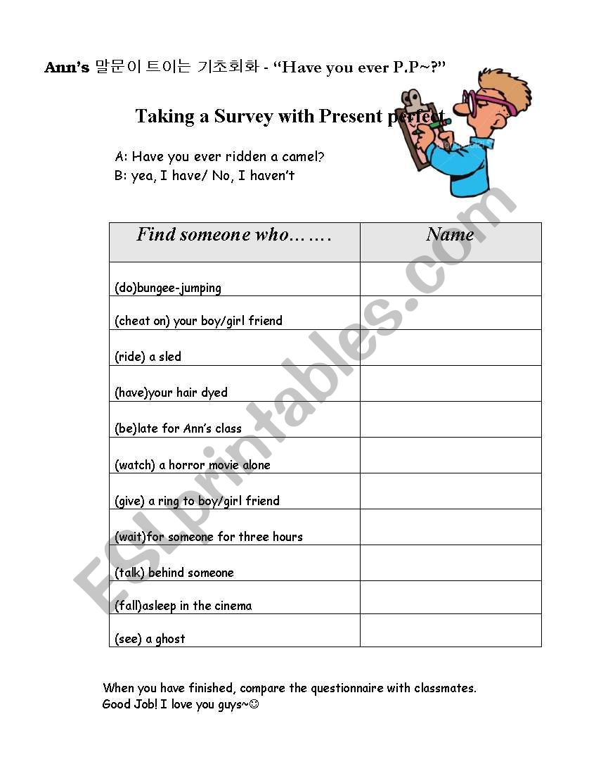 Have you ever p,p worksheet