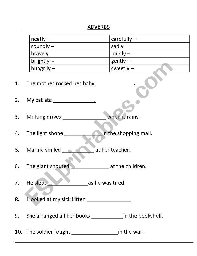 adverbs worksheet