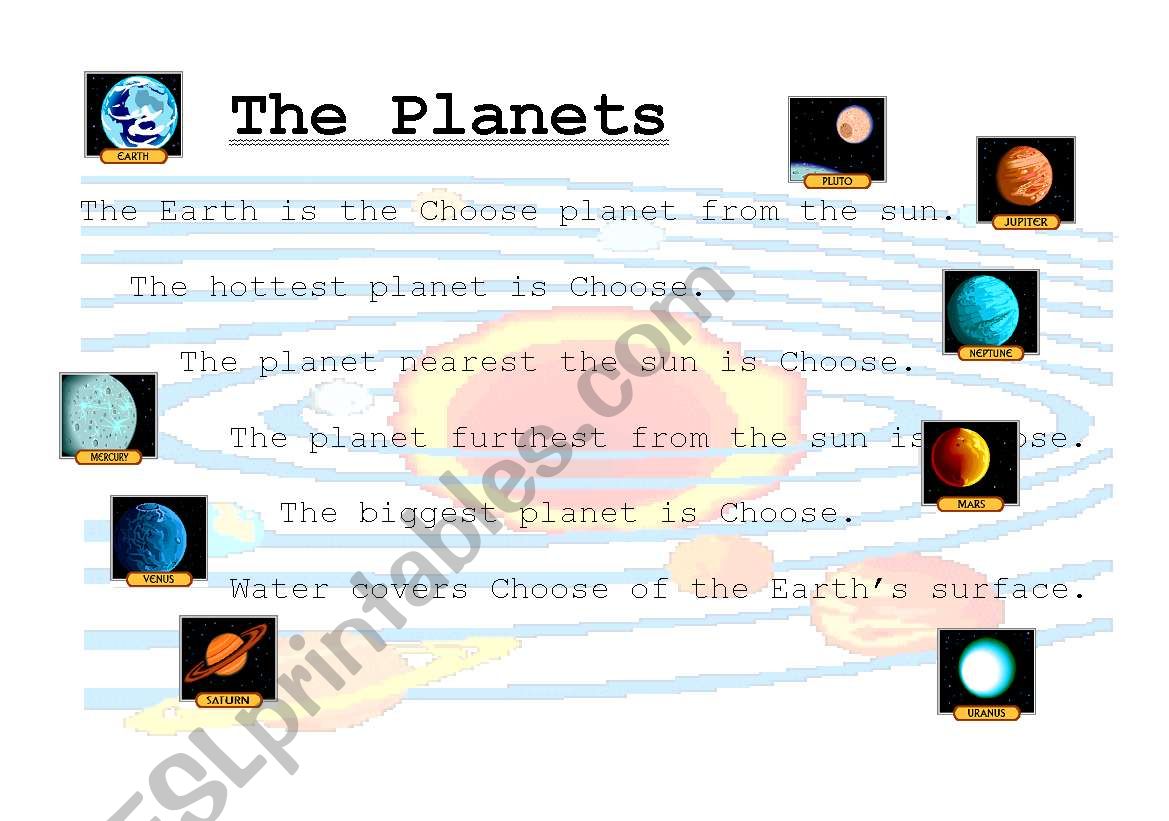 UNIVERSE PLANETS worksheet