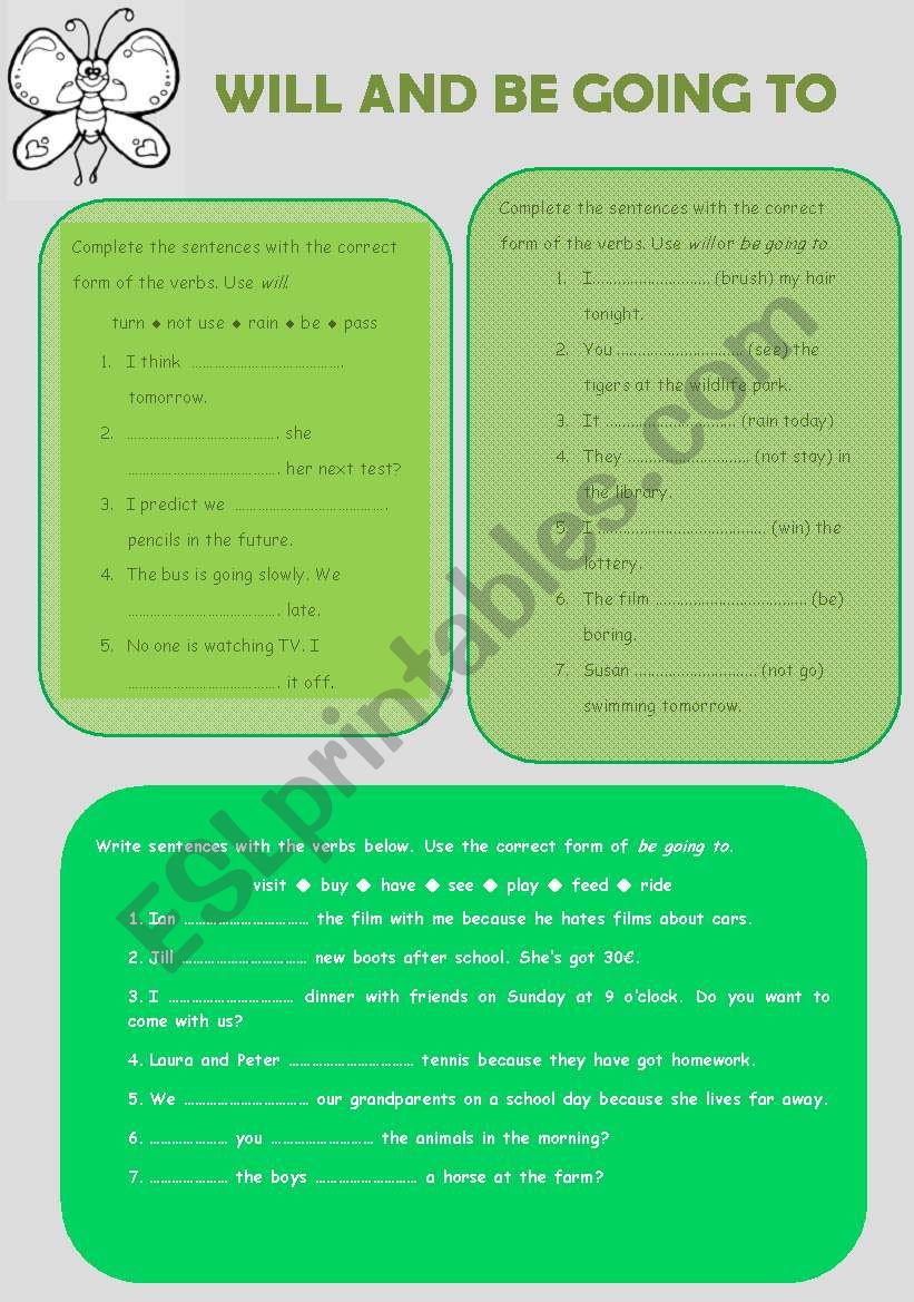 WILL and BE GOING TO worksheet