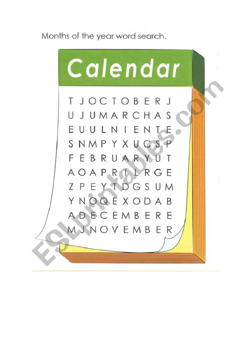 Word Search - Months worksheet