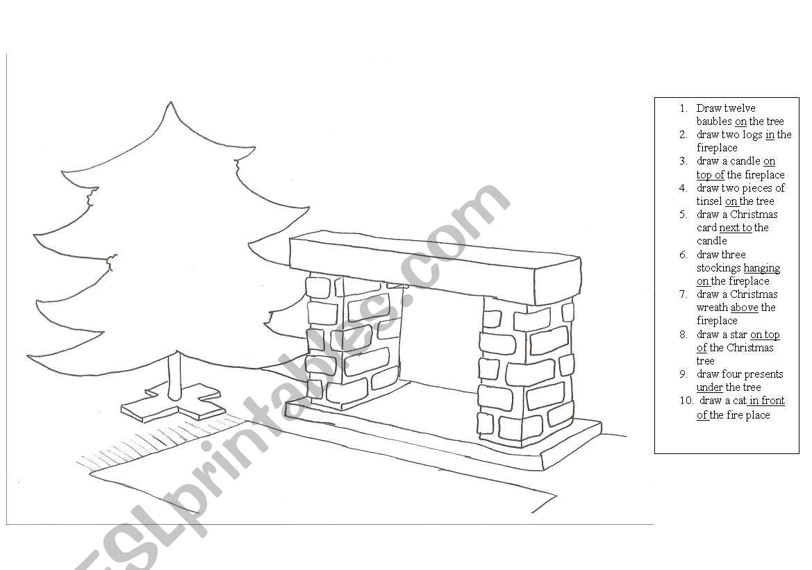 Christmas scene prepositions worksheet