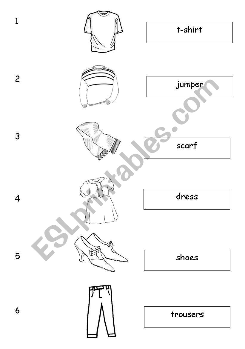 Clothes (listening) match-up activity. Easy and harder version.