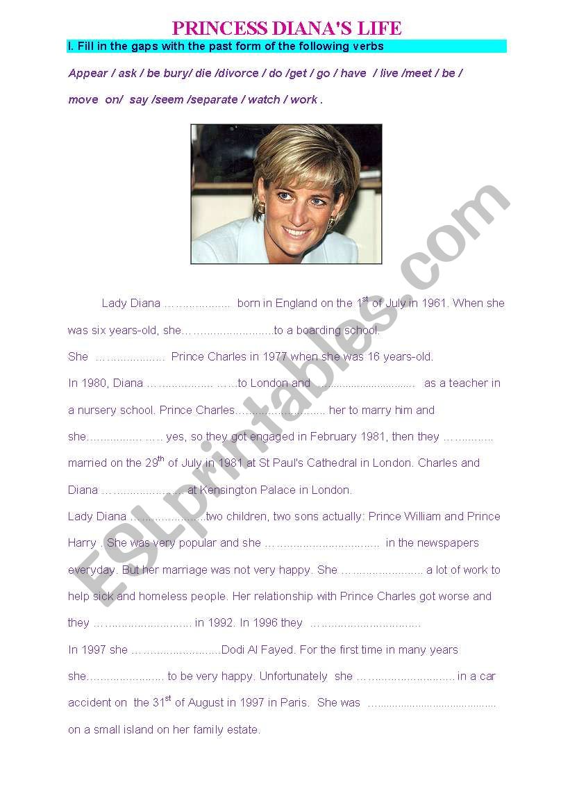 Princess Dianas biography worksheet