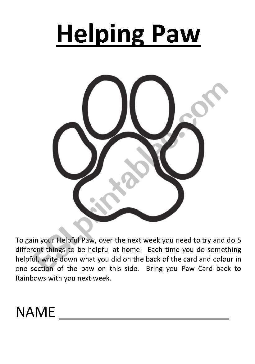 Teddy Paw Good Turn Card worksheet