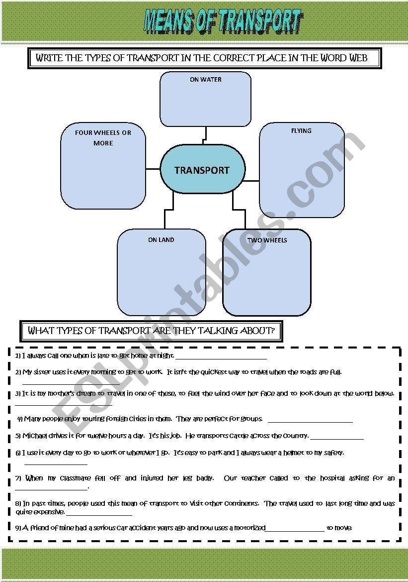 Means of transport exercises worksheet