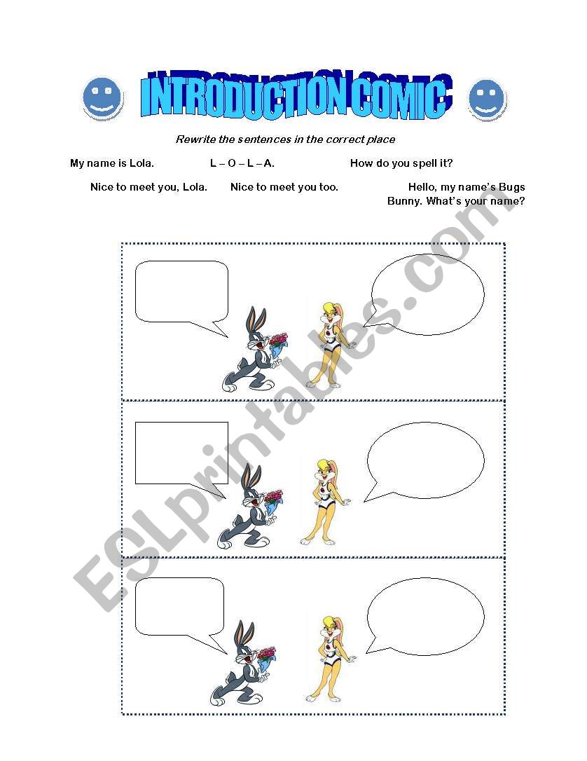 Introduction Comic worksheet
