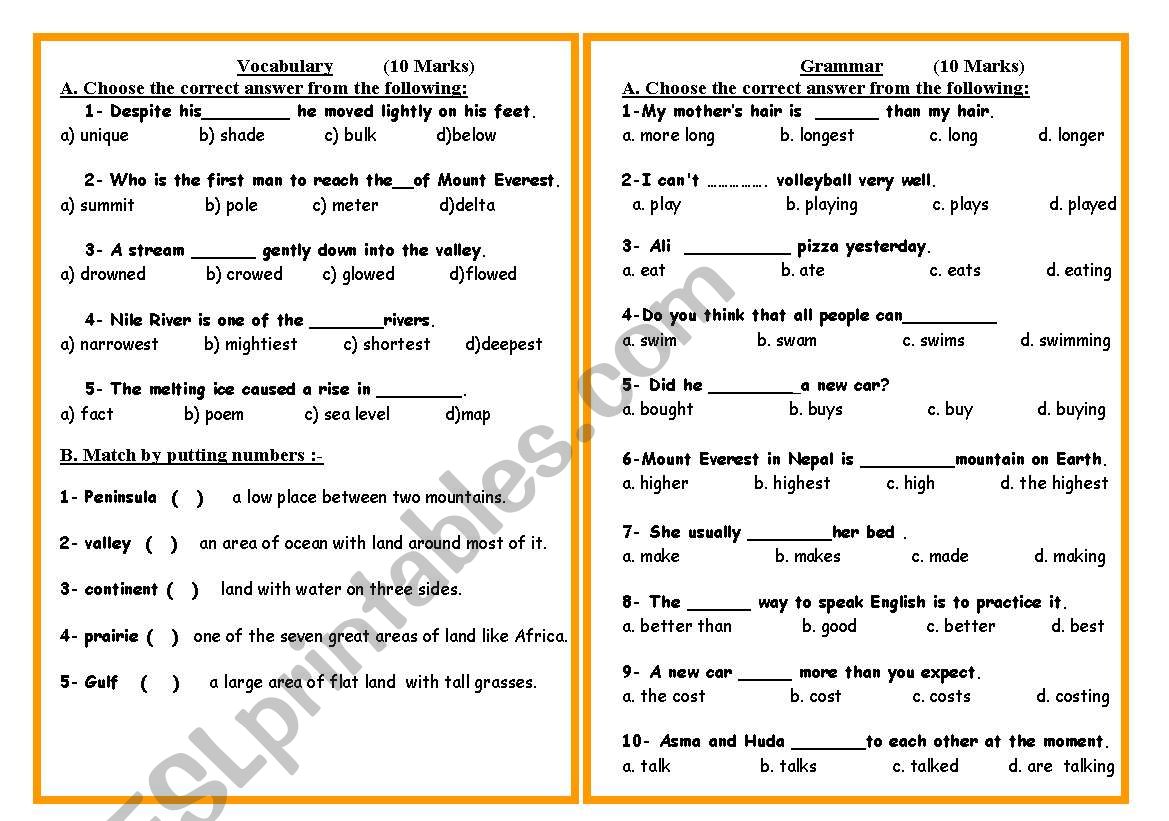 evaluation test worksheet