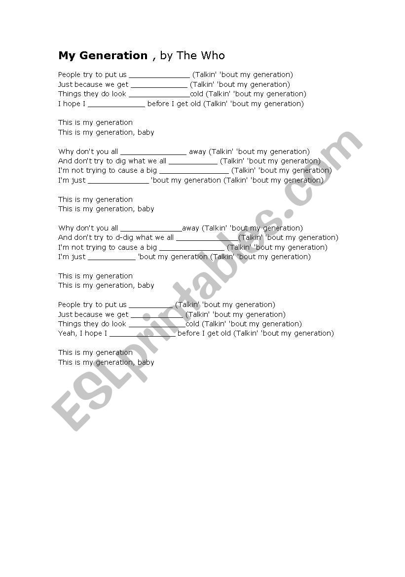 My generation- song worksheet