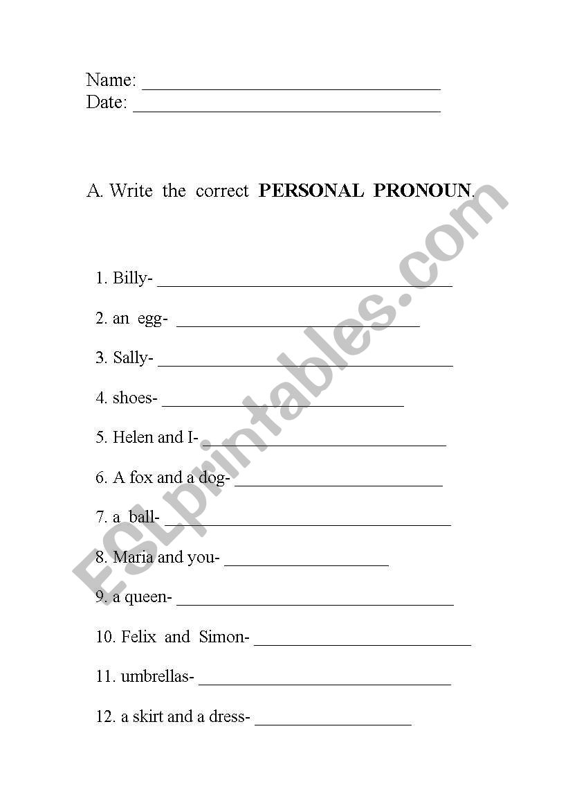 PERSONAL PRONOUNS worksheet