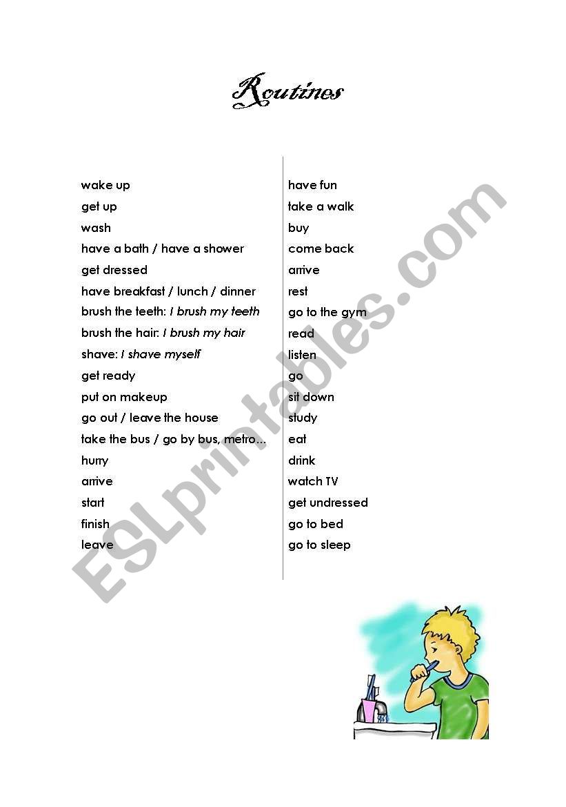 Routines worksheet