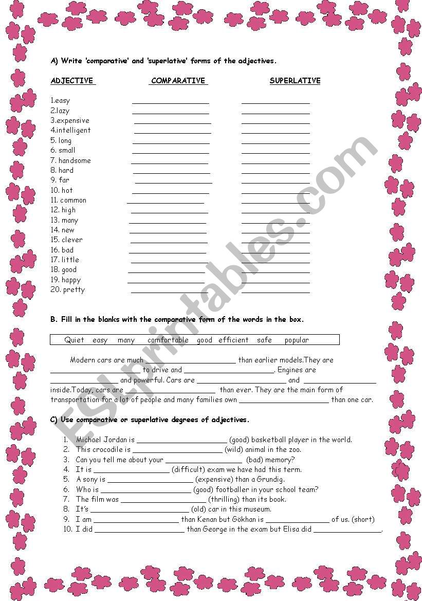 comparatives&superlatives worksheet