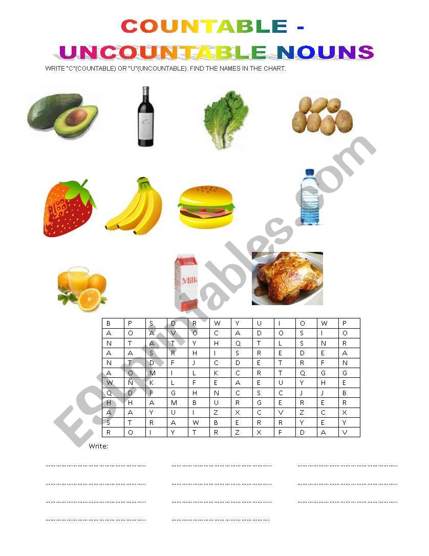 Countable-uncountable worksheet