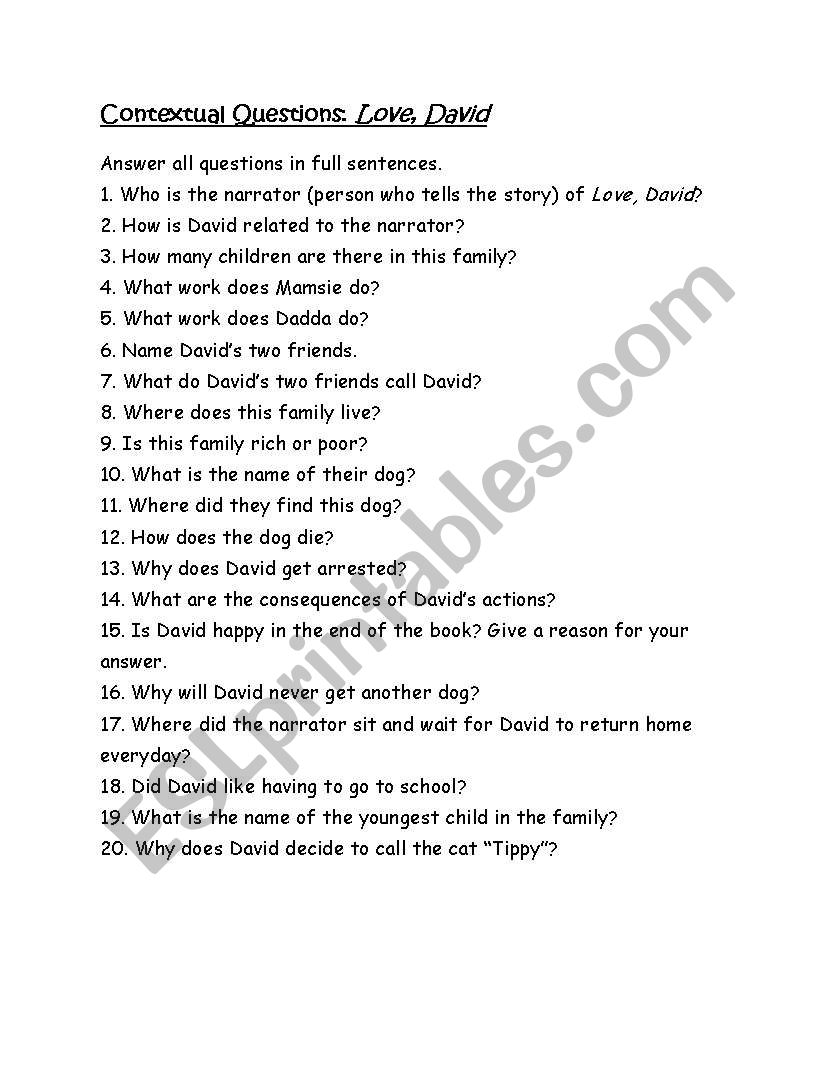 Contextual Questions Love David