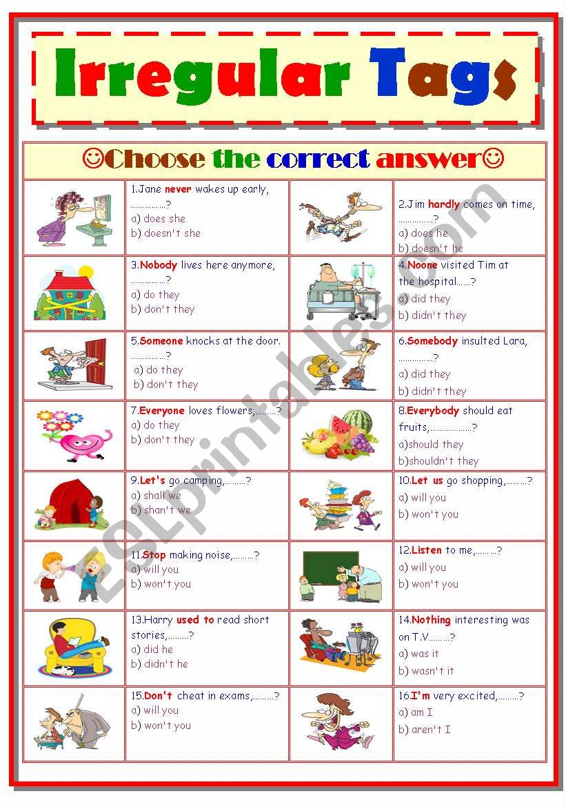 Irregular Tags... worksheet