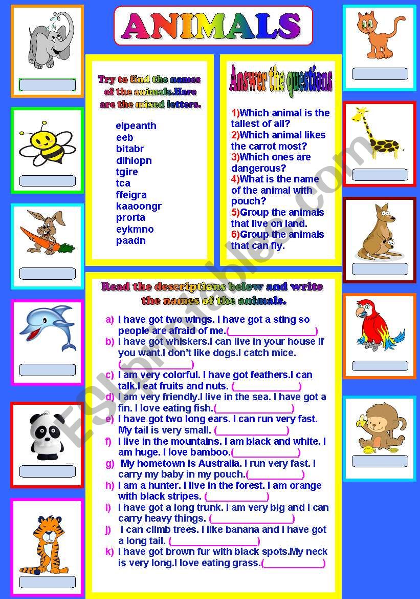 animal descriptions... worksheet