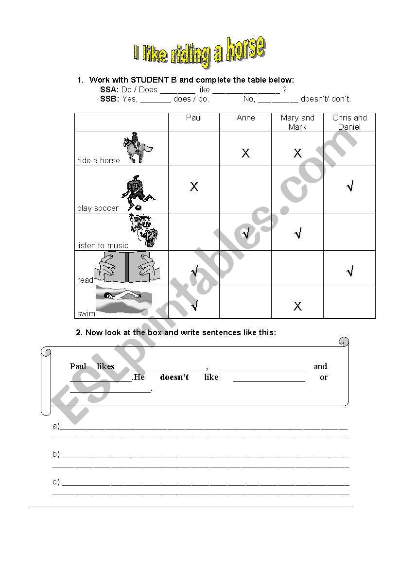 Interaction - Student A and B worksheet