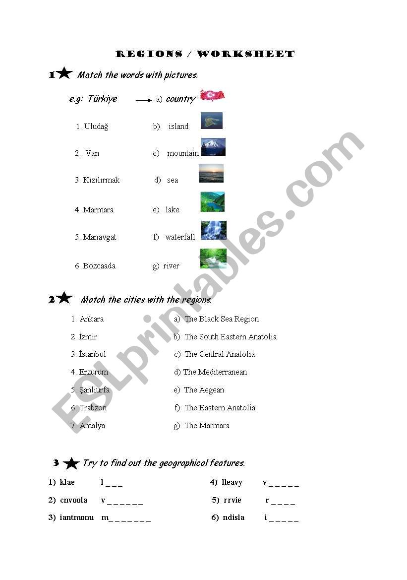 regions worksheet