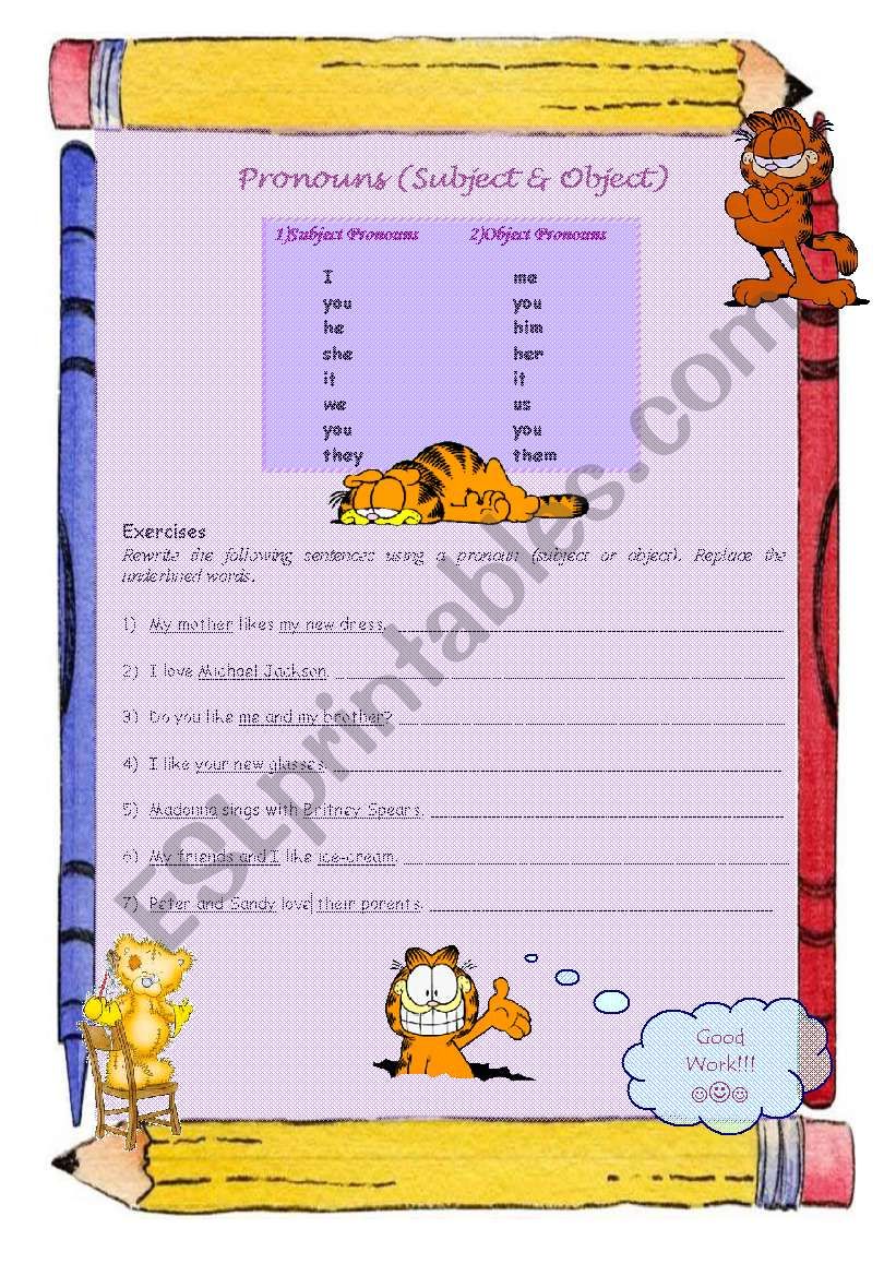 Subject Pronoun worksheet