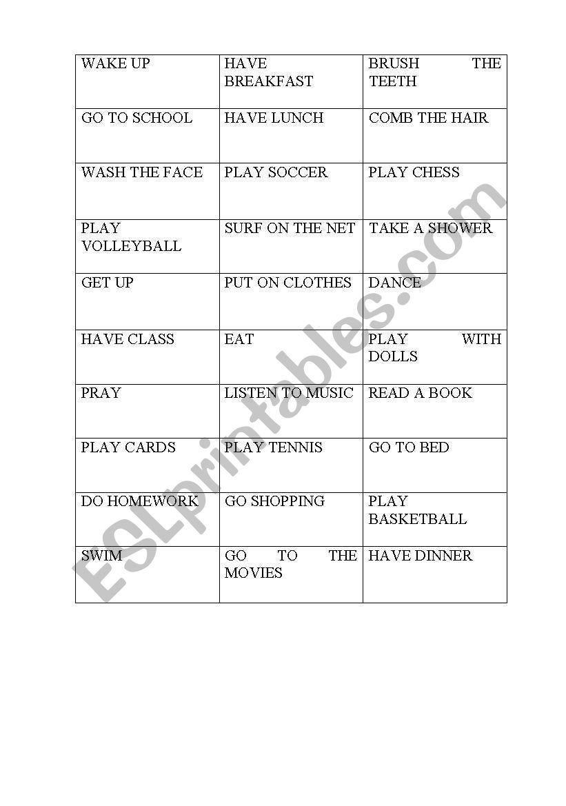 Mime game worksheet