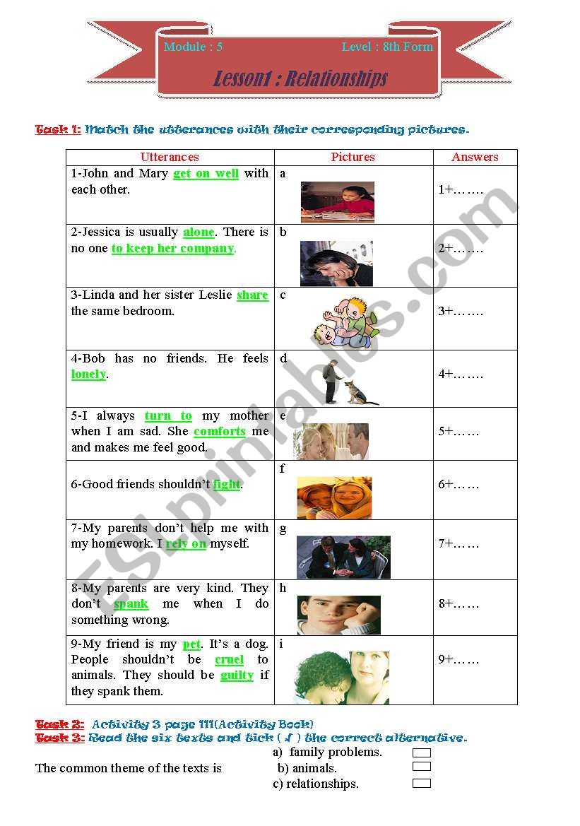 Relationships worksheet