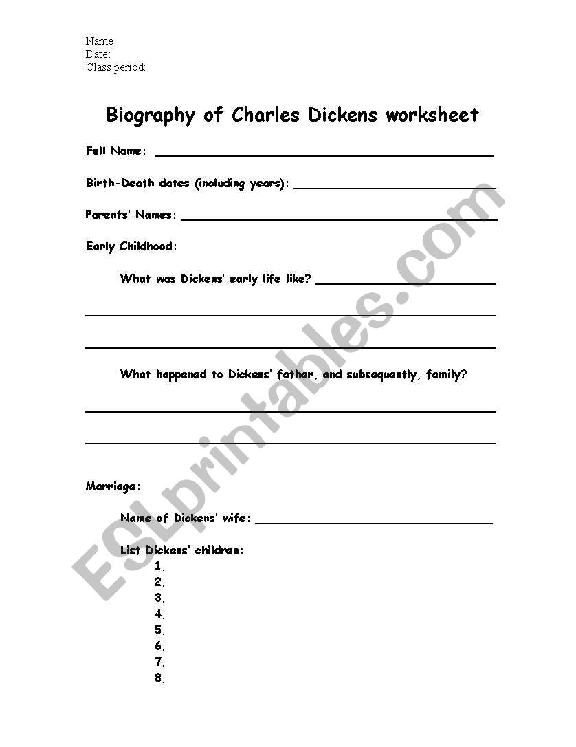 Charles Dickens worksheet