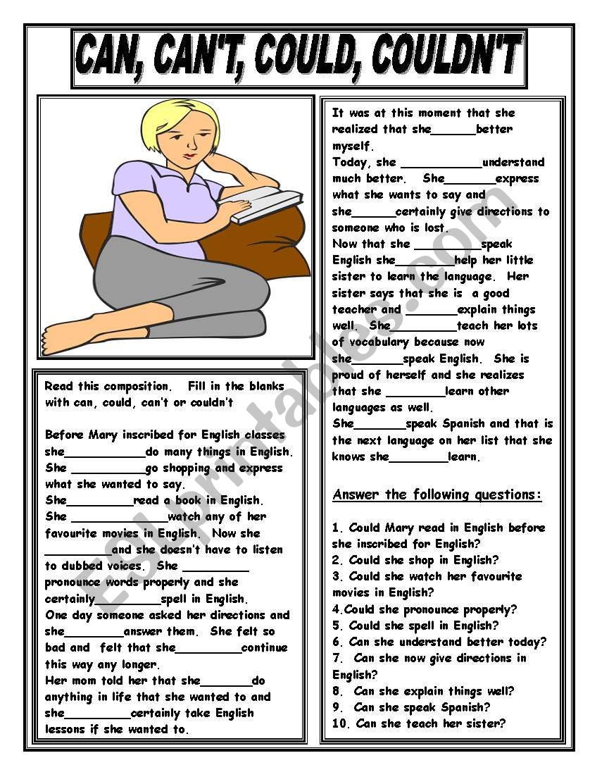 CAN, CAN,T, COULD, COULDNÂ´T worksheet