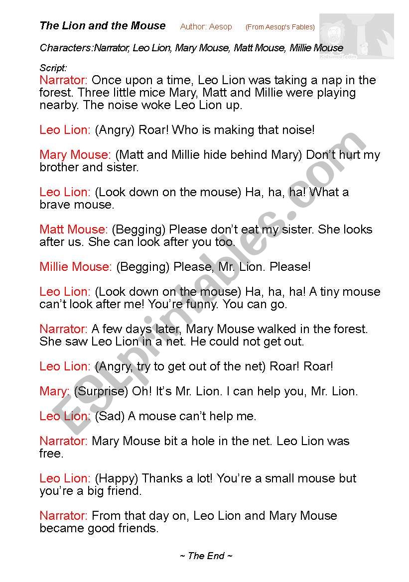 the lion and the mouse worksheet